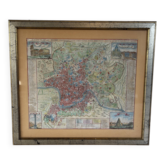 Engraving from the 18th century - map of Rome by J. Senex (1678 - 1740)
