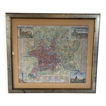 Gravure du XVIIIème - plan de Rome par J.Senex (1678 - 1740)