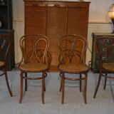 Set of 4 bentwood caned bistro chairs in beech wood, JACOB-JOSEF KOHN, 1900s