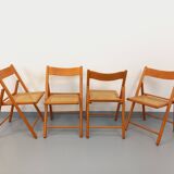 Set of 4 vintage folding chairs from Habitat made of beech wood and caning.