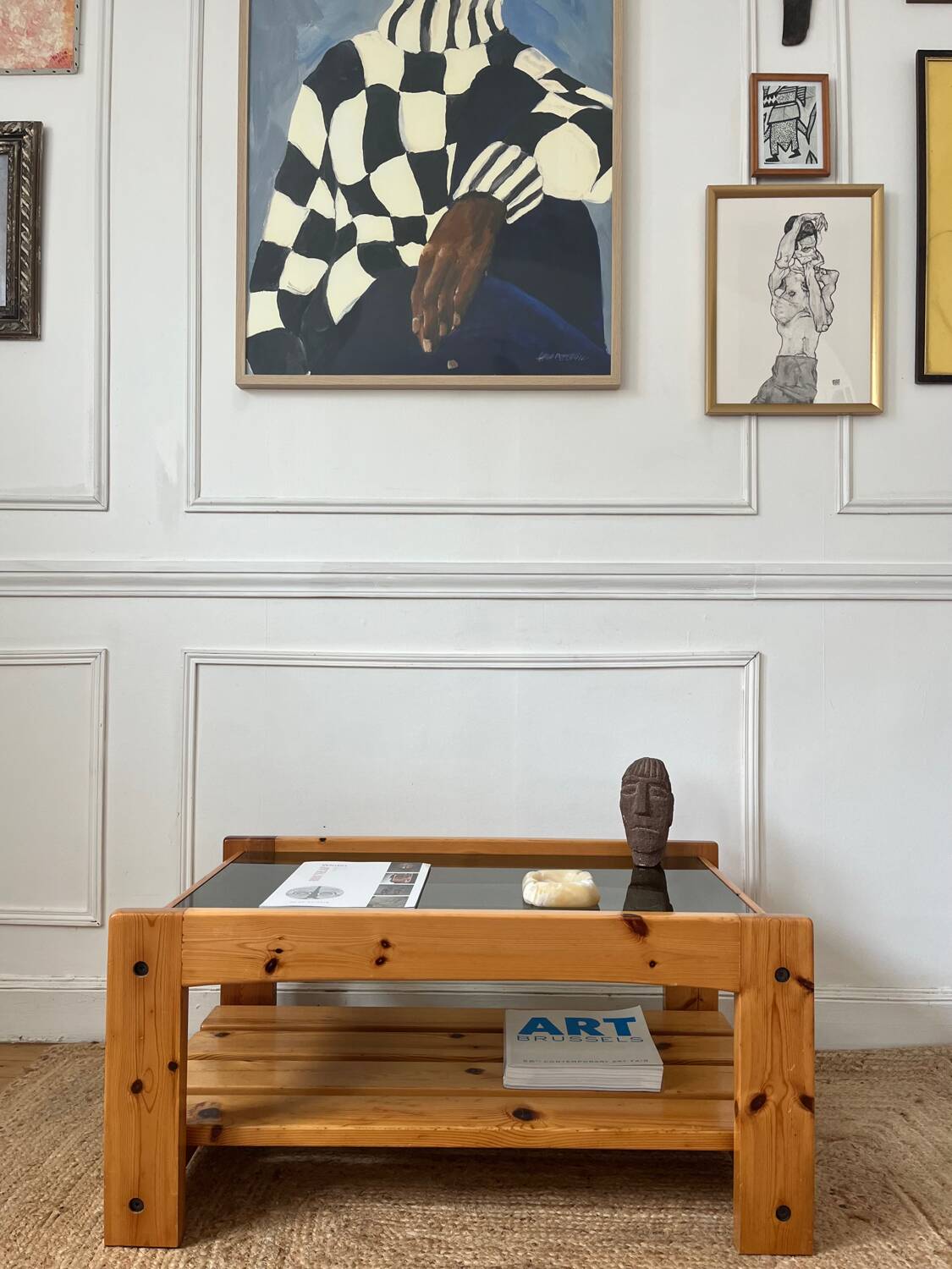 Vintage pine and glass coffee table