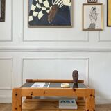 Vintage pine and glass coffee table