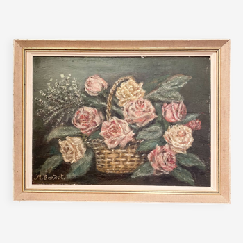 Painting on wood bouquet of roses signed