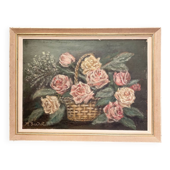 Painting on wood bouquet of roses signed