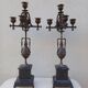Large pair of 5-light candlesticks in spelter, complete, 19th century