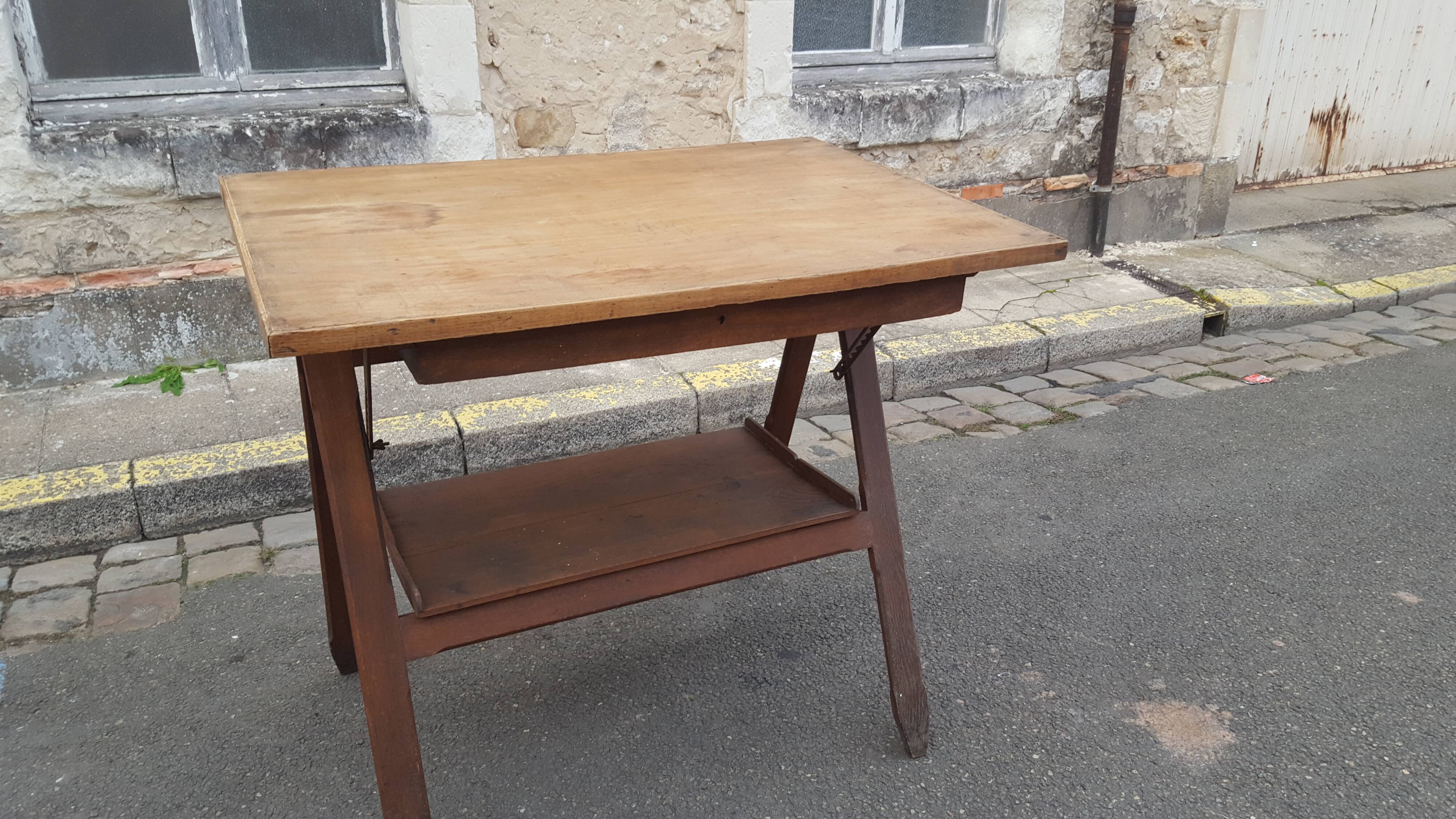 Drawing table wood and vintage metal