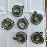 Vintage Rustic Stoneware Coffee Set - 6 Cups + 6 Saucers