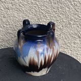 Amphora vase in mixed earth, shades of blue, beige and white, pottery, vintage