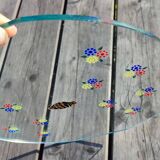 Vintage glass platter – Cold enamel floral painting "Handmade"