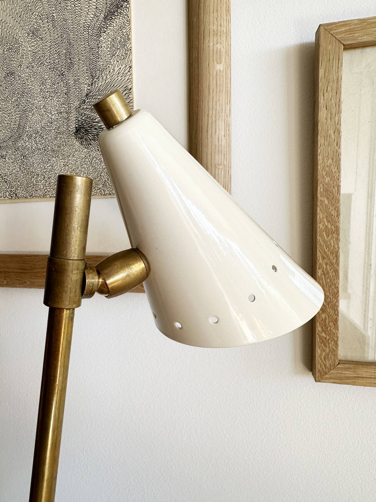Italian lamp with three brass heads, 1950s design.