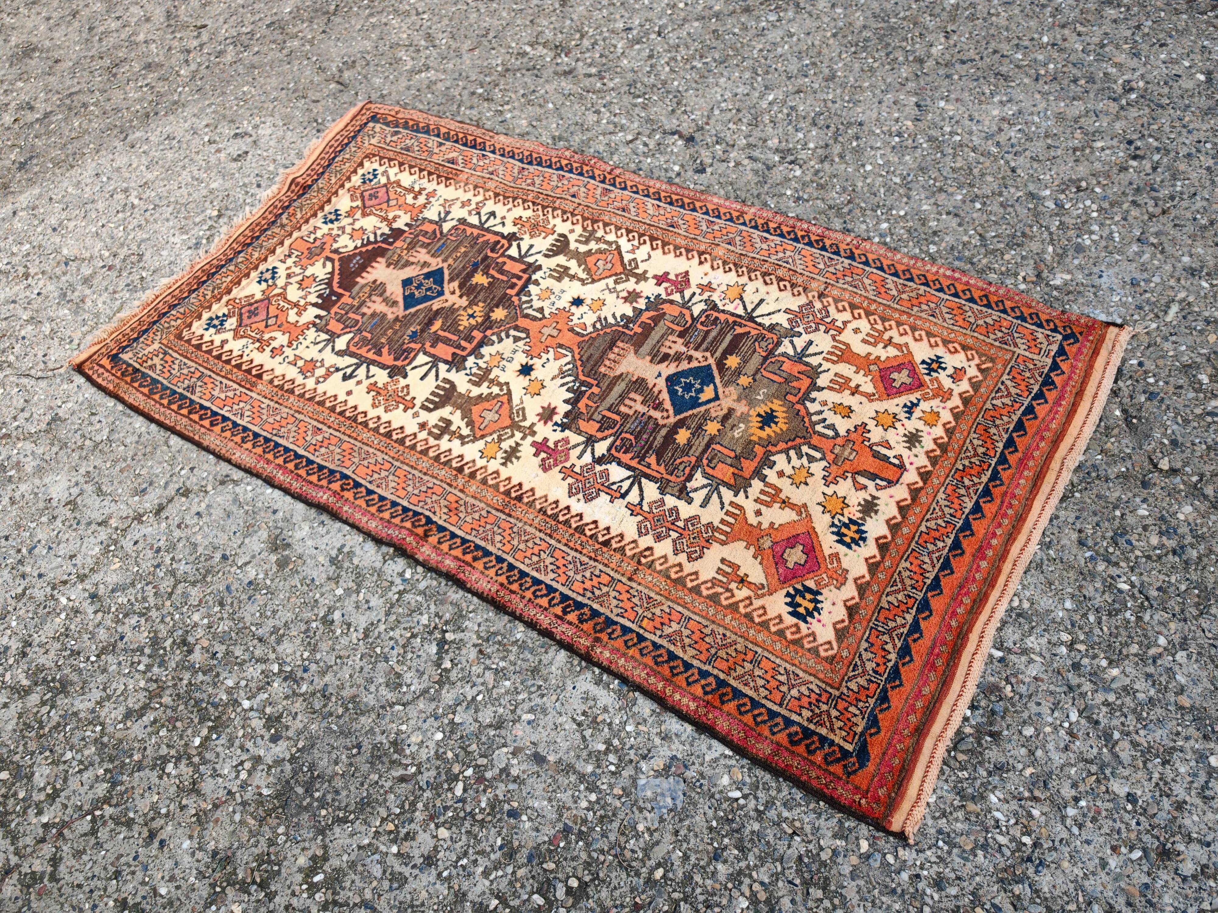 Vintage Afghan Balouch rug, hand-knotted, 100% wool, 1934