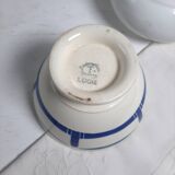 Vintage ironstone bowl from the Badonviller factory in cream and blue.
