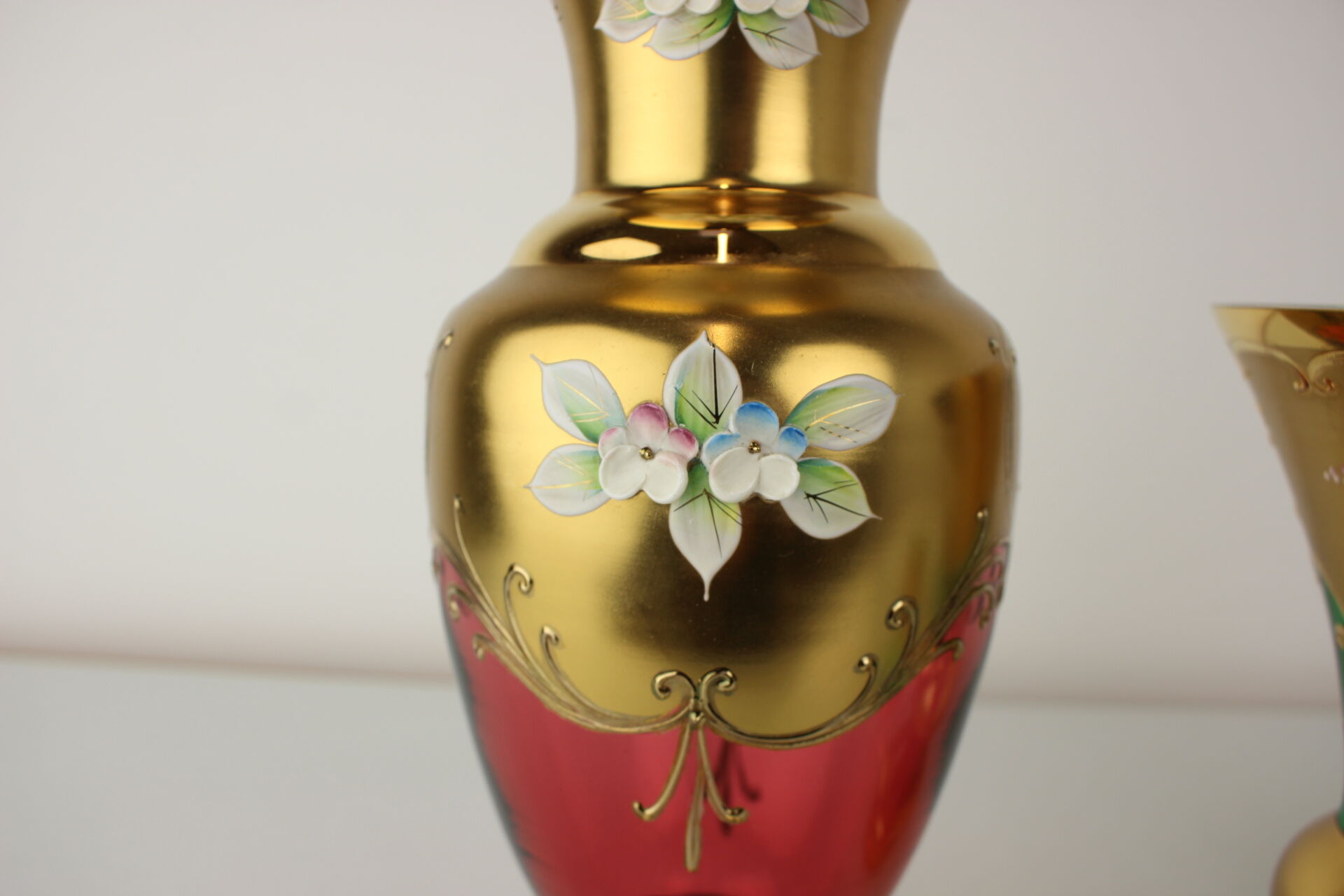 Bohemia glass vase, high enamel,gold,1950s, czechoslovakia