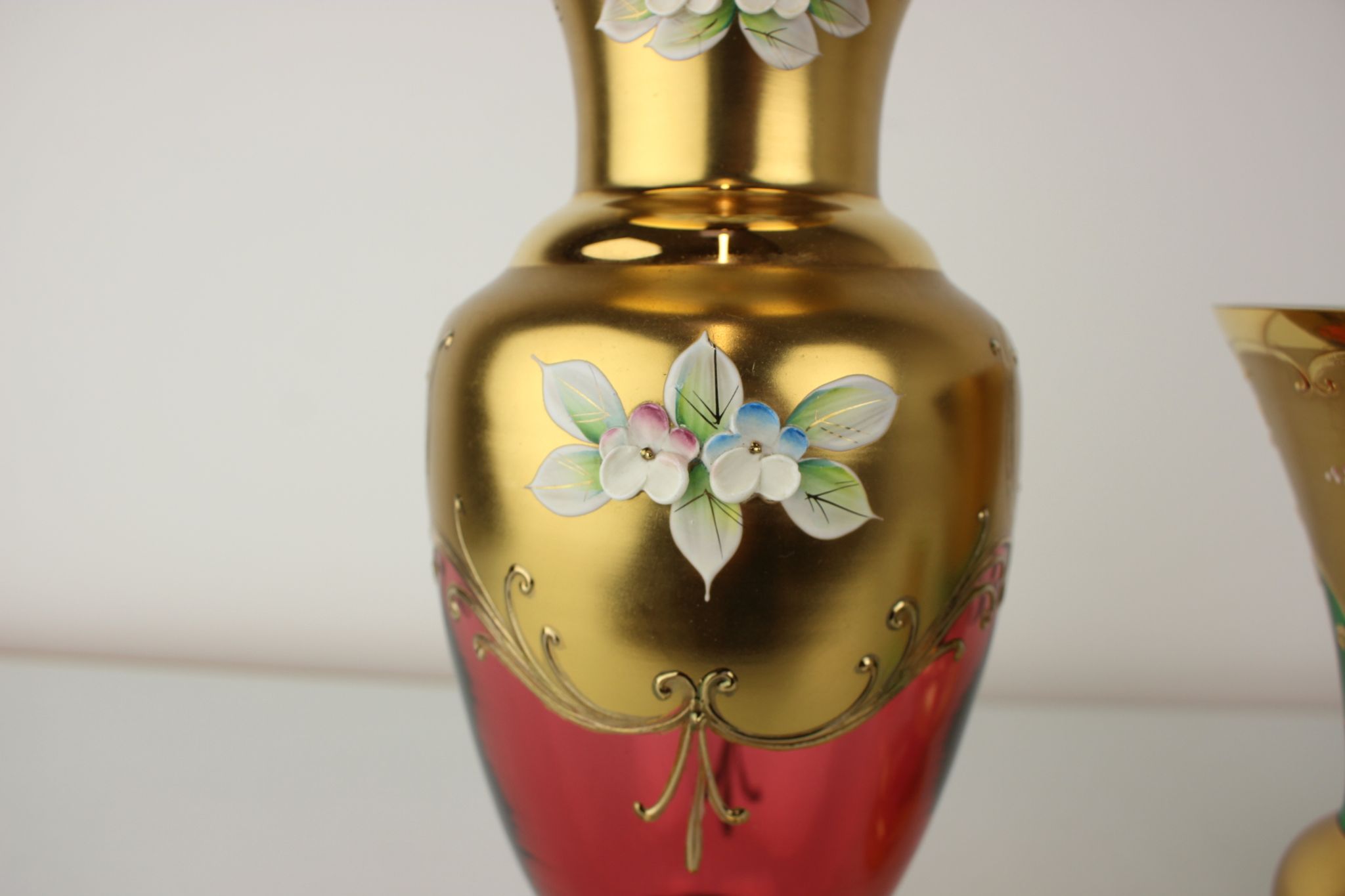 Bohemia glass vase, high enamel,gold,1950s, czechoslovakia