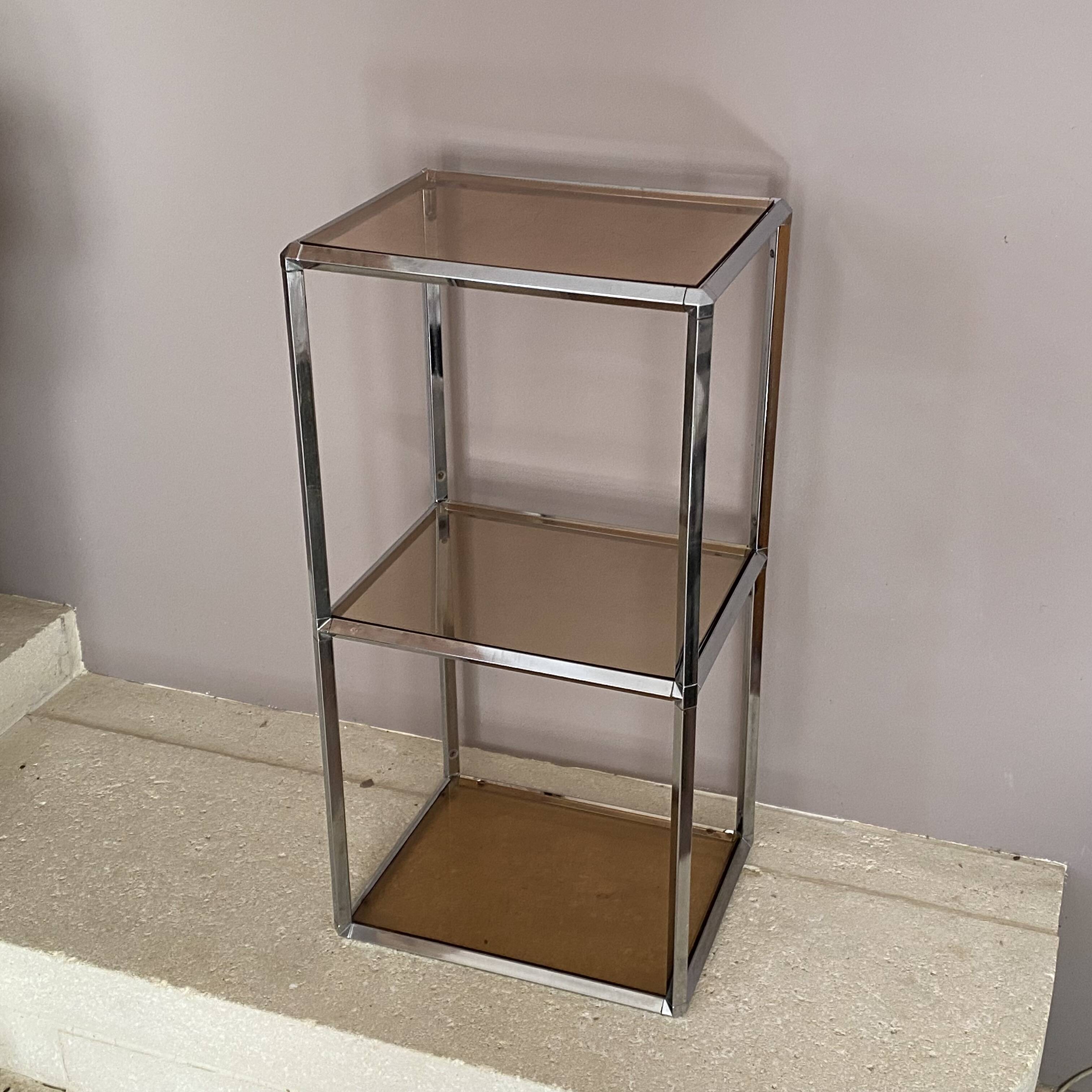 Table basse 2 modules. Chrome et plexiglas. 1970. Space age.