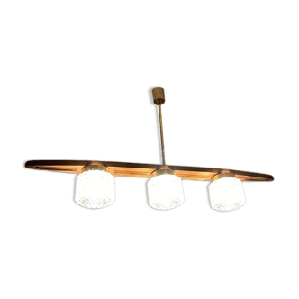 Vintage teak, brass and glass chandelier