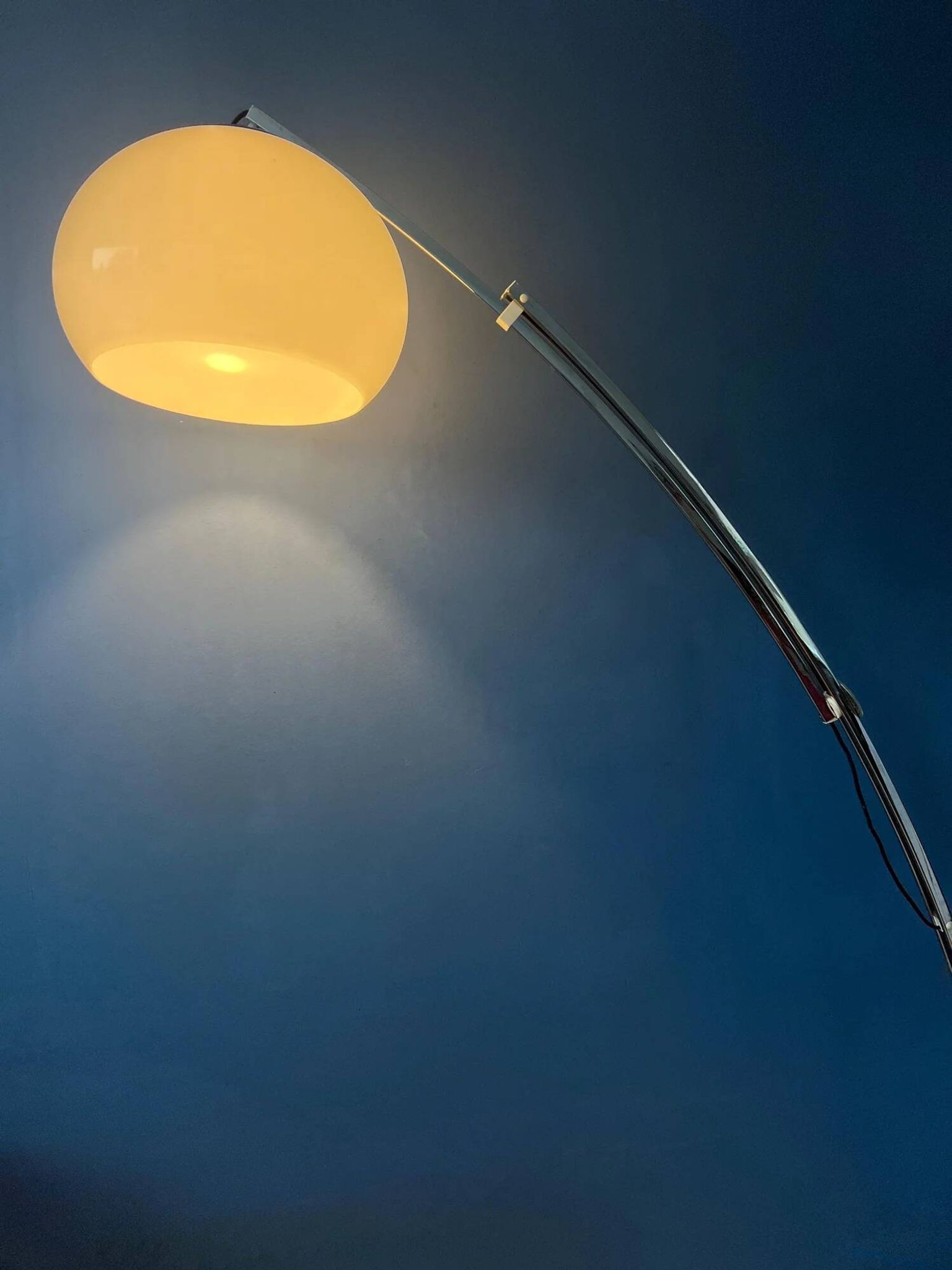 Italian mid-century Goffredo Reggiani arc floor lamp with white plexiglass shade