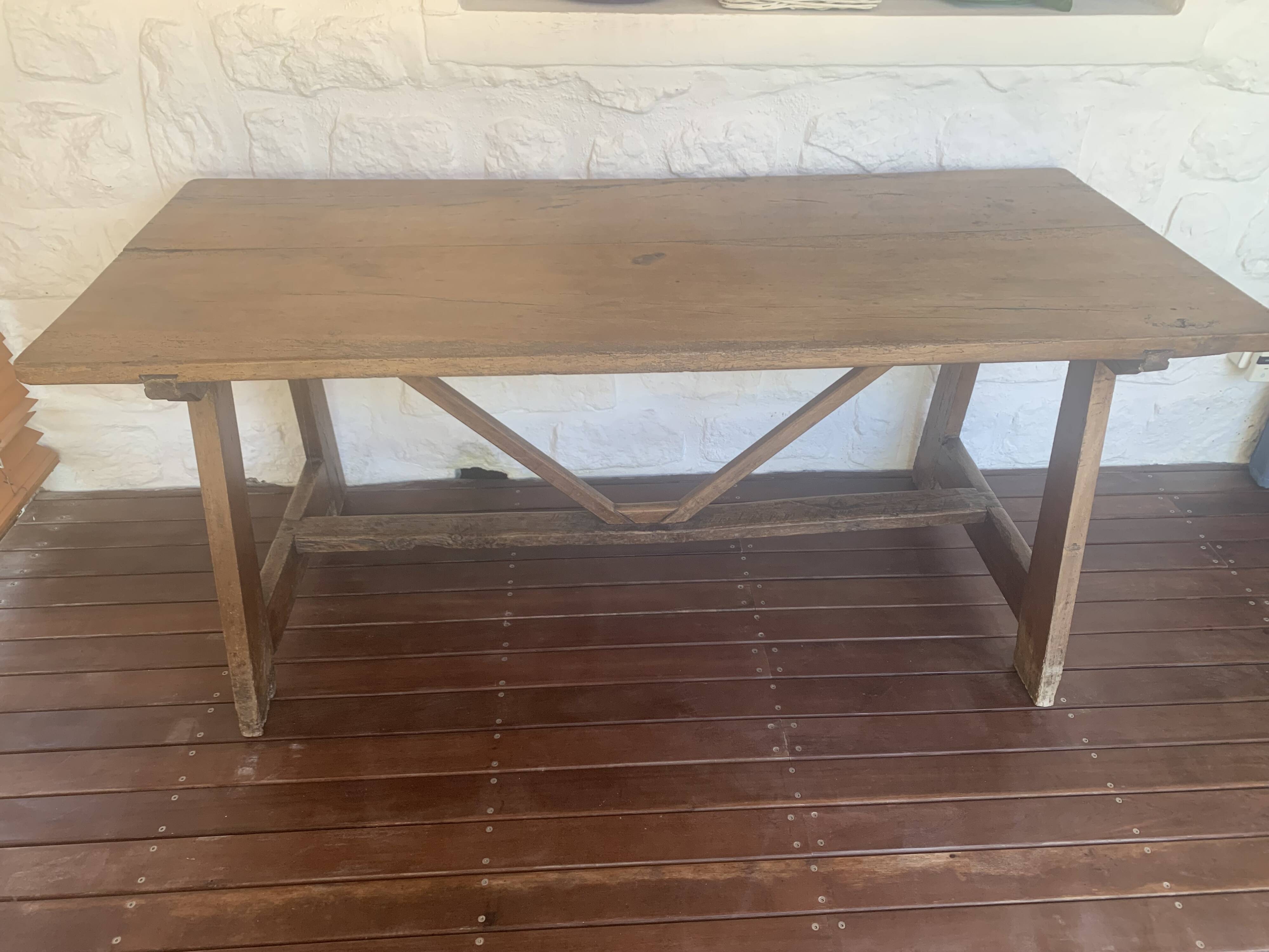 Large antique farmhouse table in solid wood – country/monastery spirit