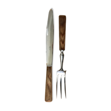 Duo de couverts à viande en bois massif années 50