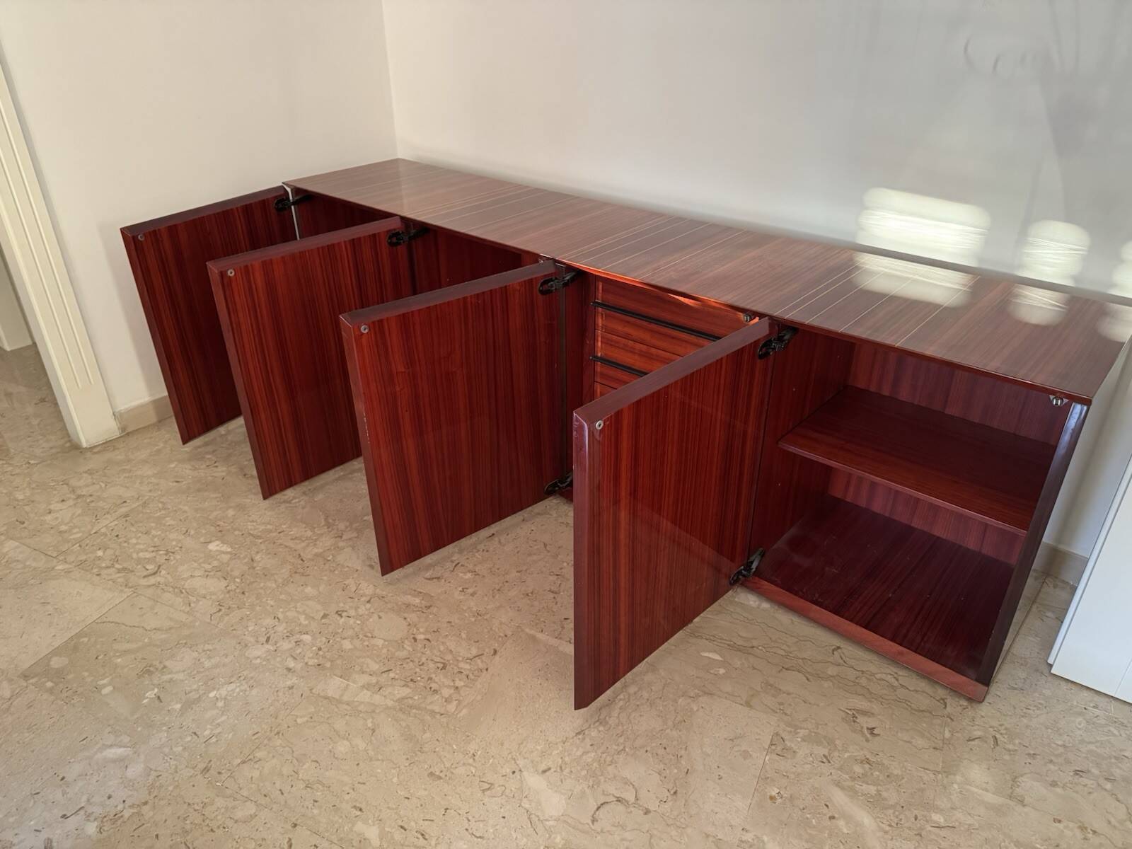 Monumental rosewood sideboard zebrawood lacquered mid-century design 1970