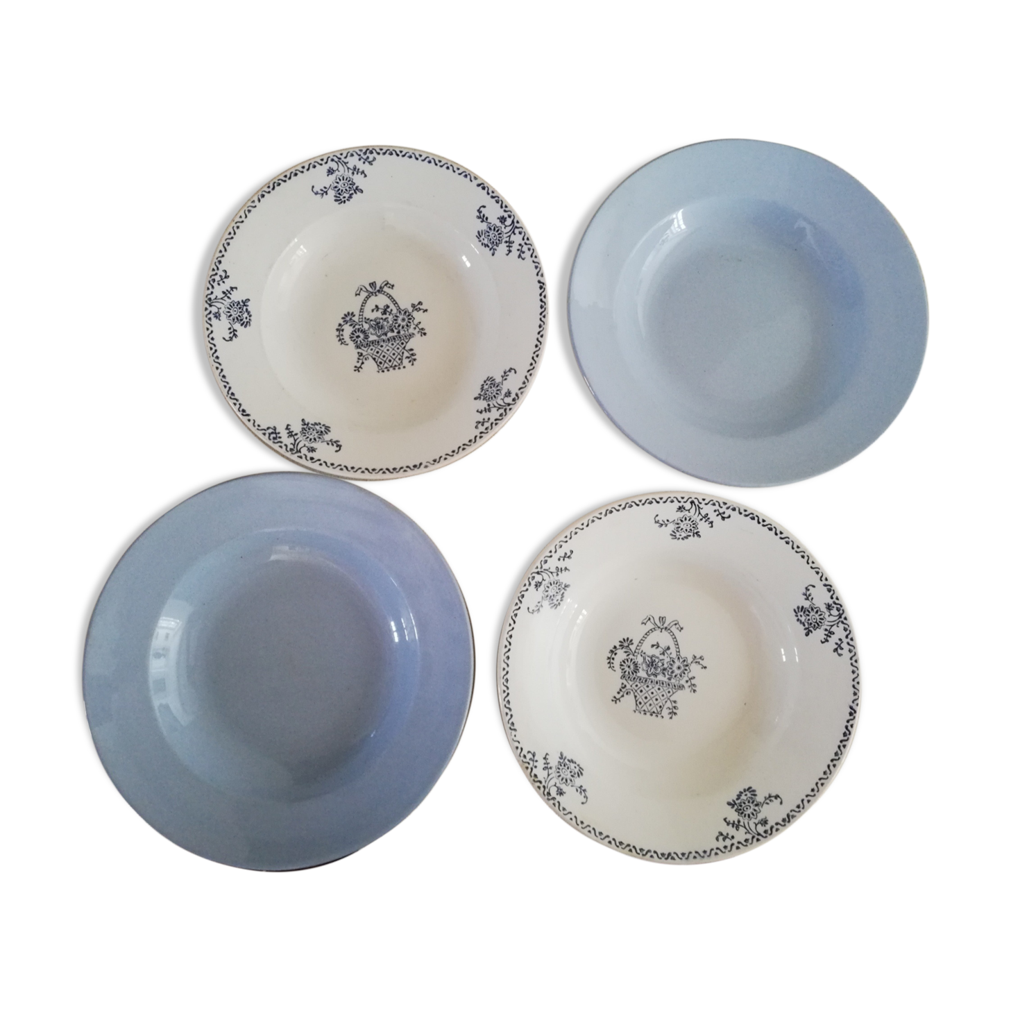 4 soup plates of iron earth mismatched