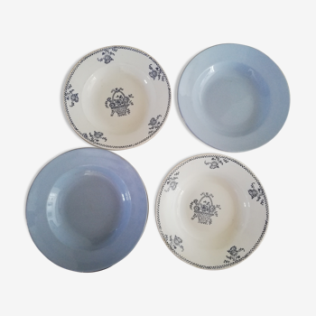 Set de 4 assiettes à soupe terre de fer dépareillées