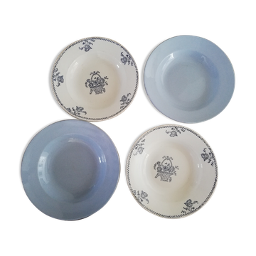 Set of 4 mismatched ironstone soup plates