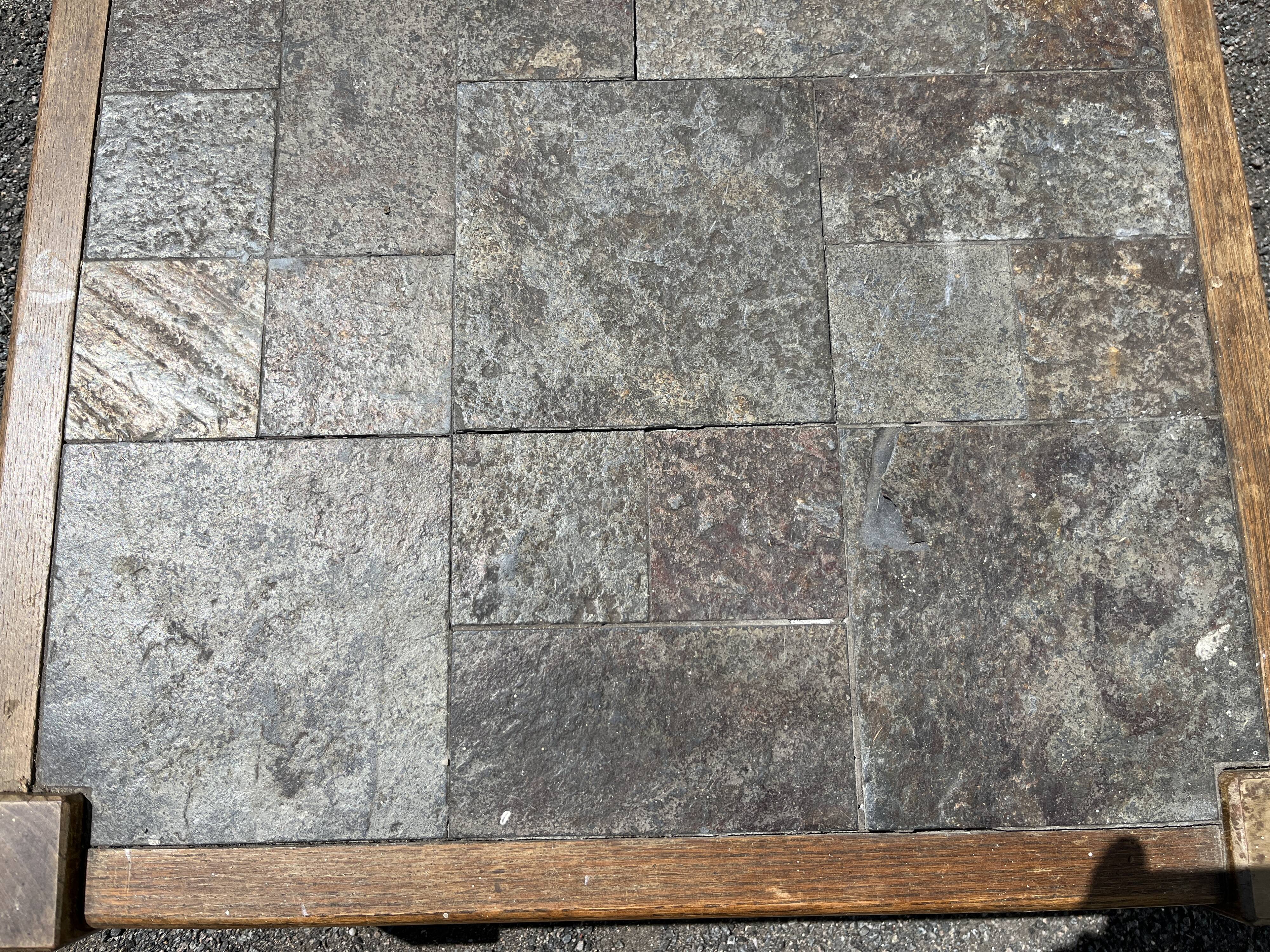 Vintage Brutalist Oak and Slate Coffee Table from the 60s and 70s