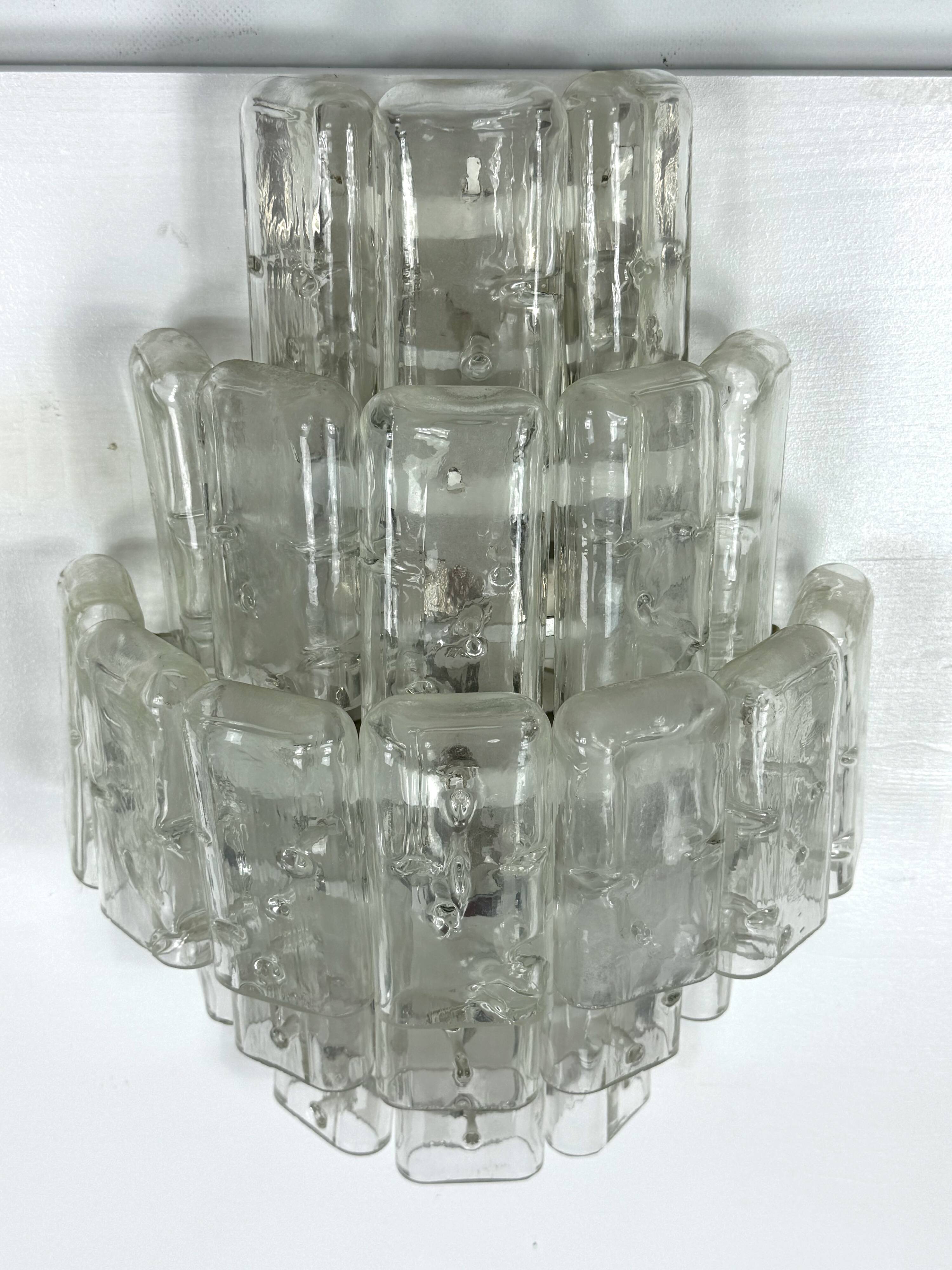 Pair of XL clear murano glass elements wall lamps produced in Italy during the 70s. Attributable to