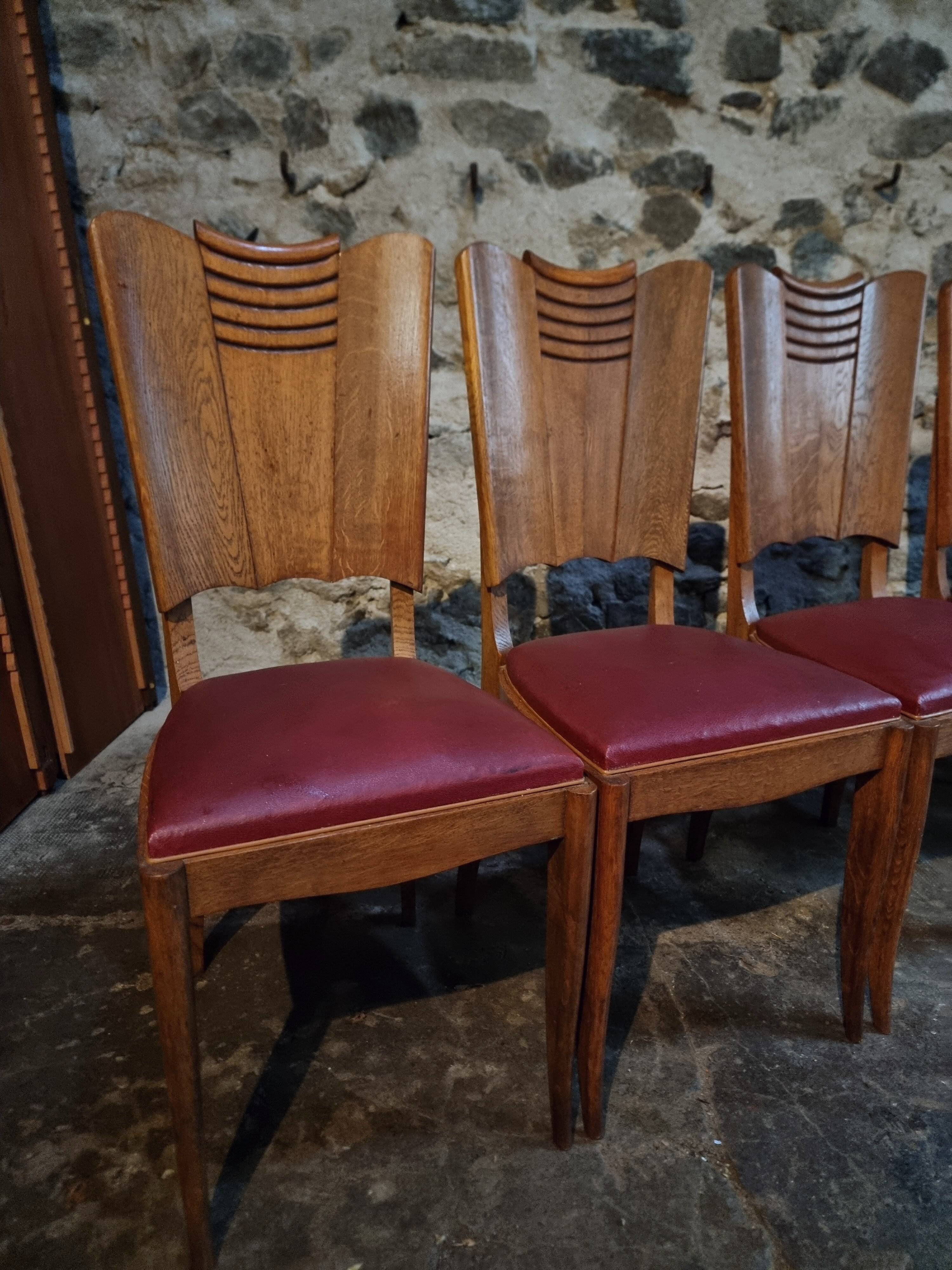 Art Deco dining chairs in French oak – set of 6, 1930s