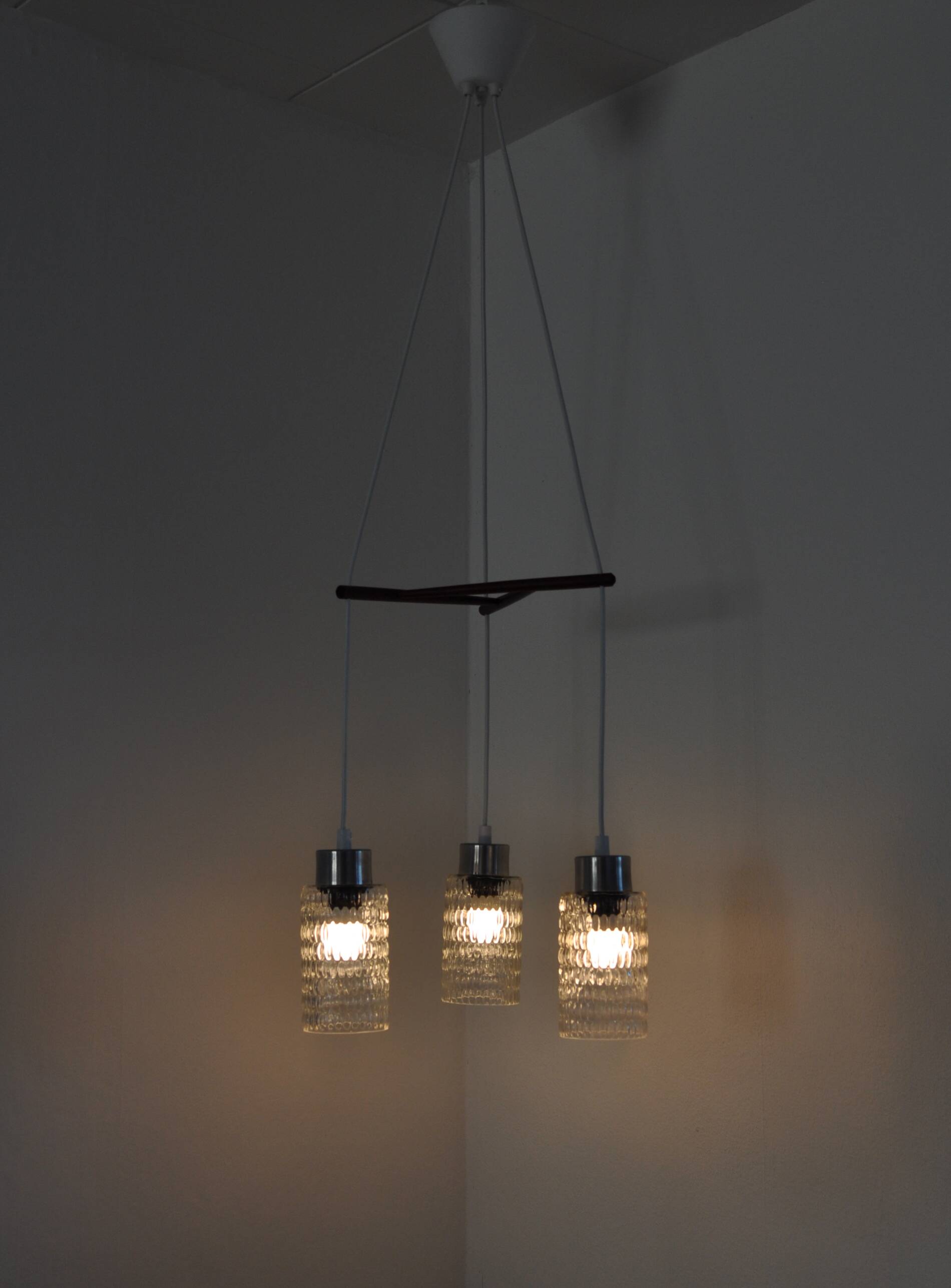 Danish Mid-Century Teak and Glass Ceiling Lamp, 1960s