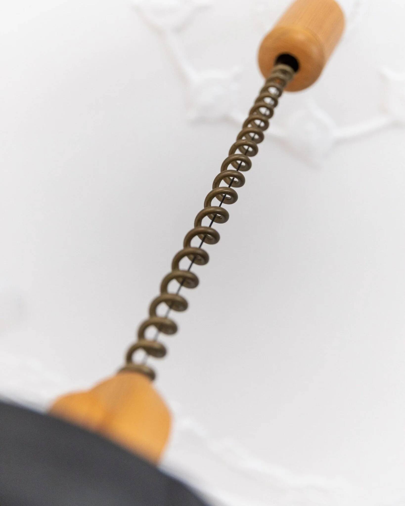 Temde Mid-Century Ceiling Light with dark charcoal silk shade and wooden center column