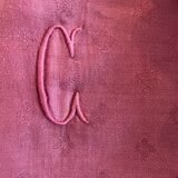 Damassed tablecloth & its 10 plum-tinted napkins "la C" - linen