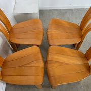 4 old French design solid elm chairs from the 70s vintage