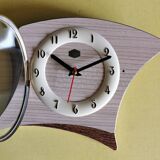 Vintage formica clock silent asymmetrical wall pendulum "Jura bois"