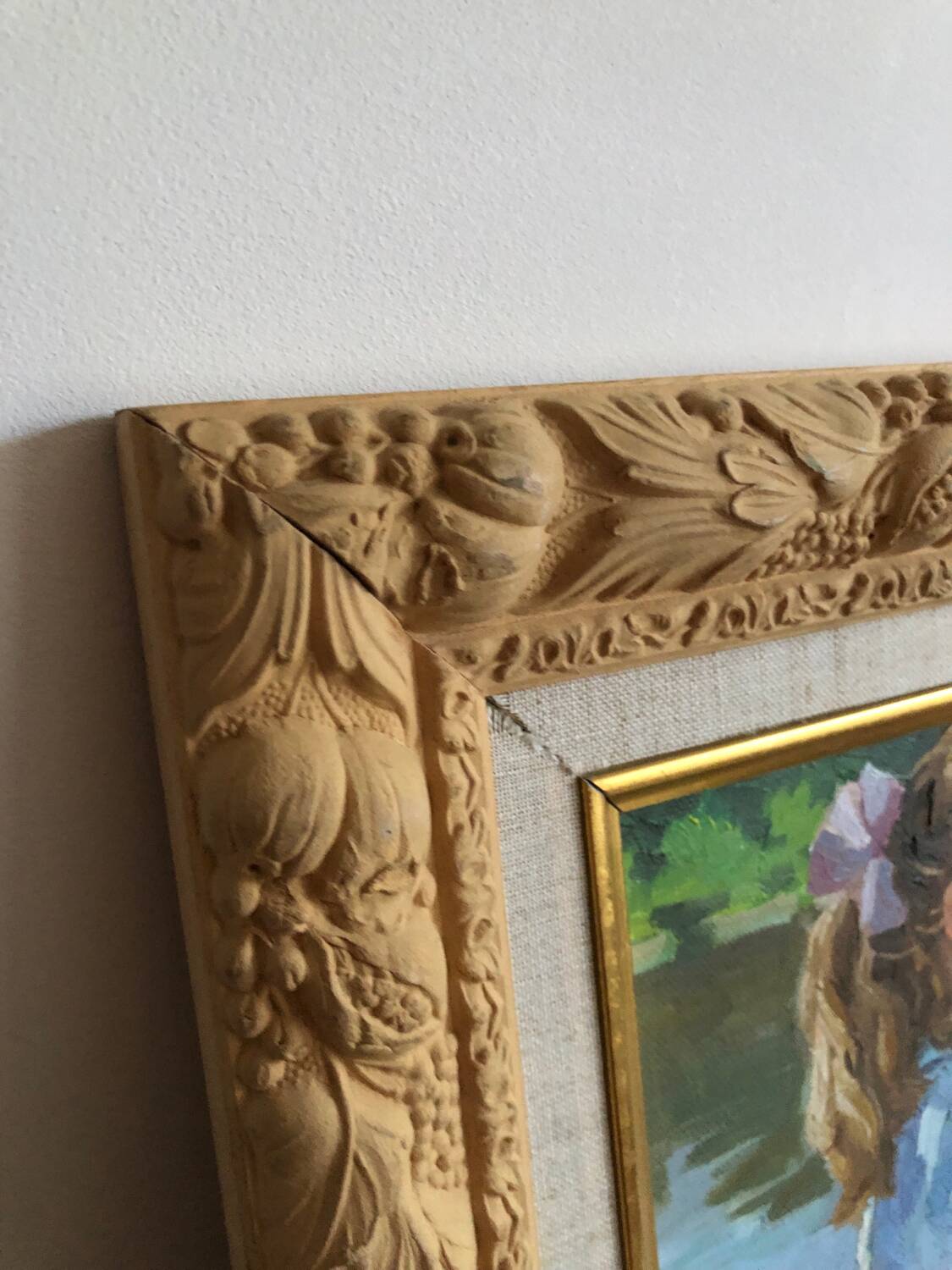 Oil on canvas young girl with chickens