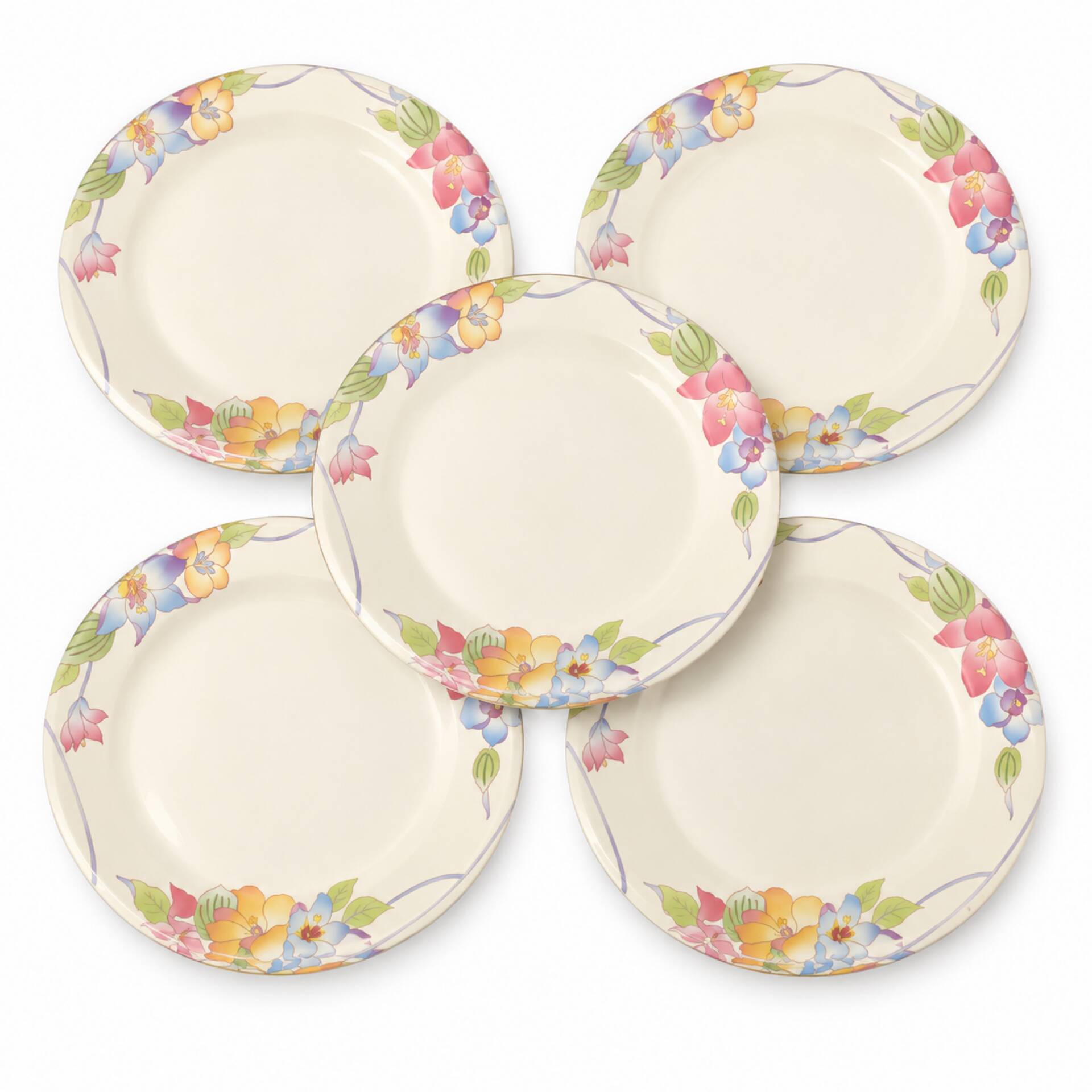 Set of 15 pastel floral patterned plates.