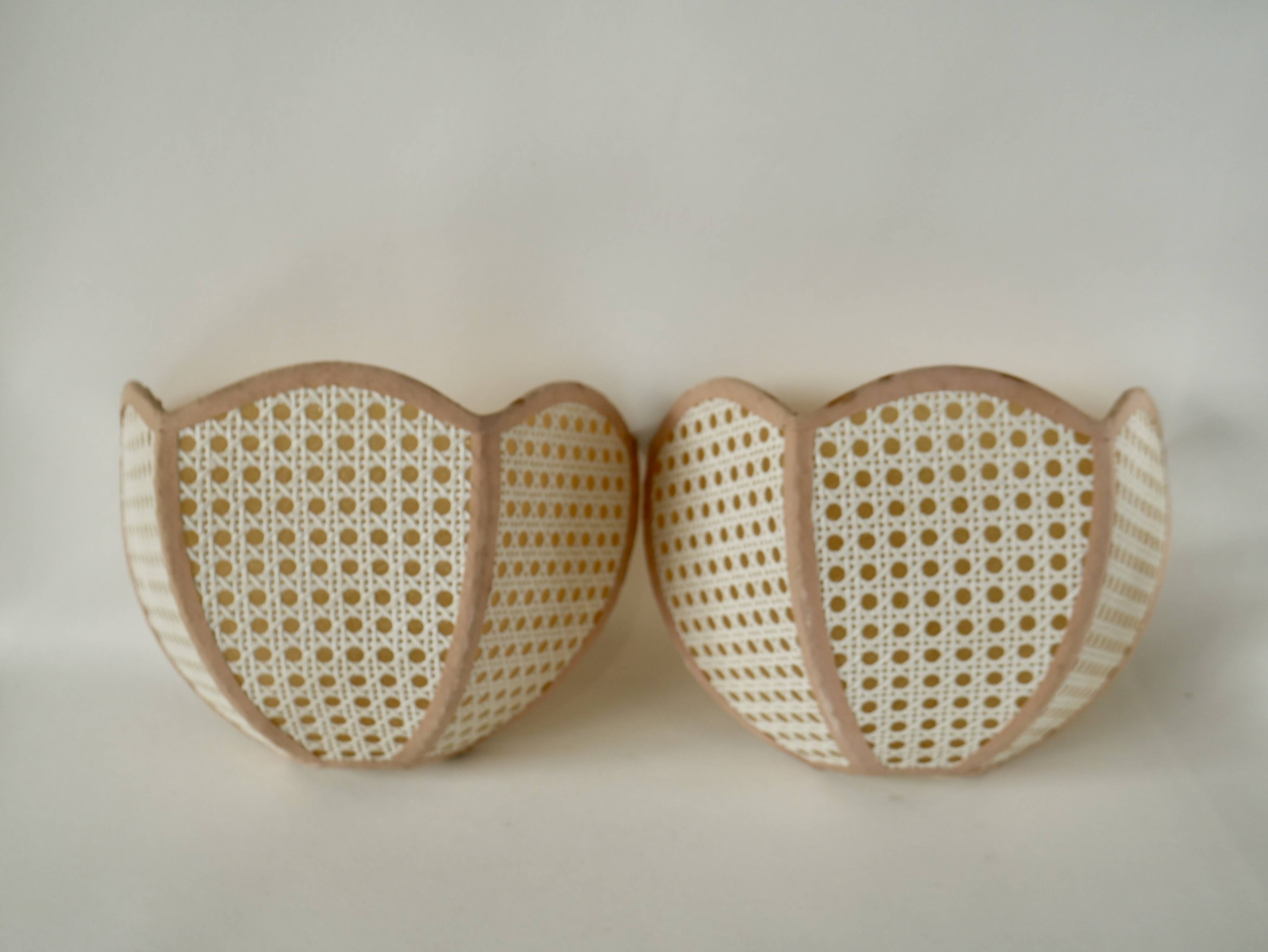 Pair of lotus cane wall lights from the 50s and 60s