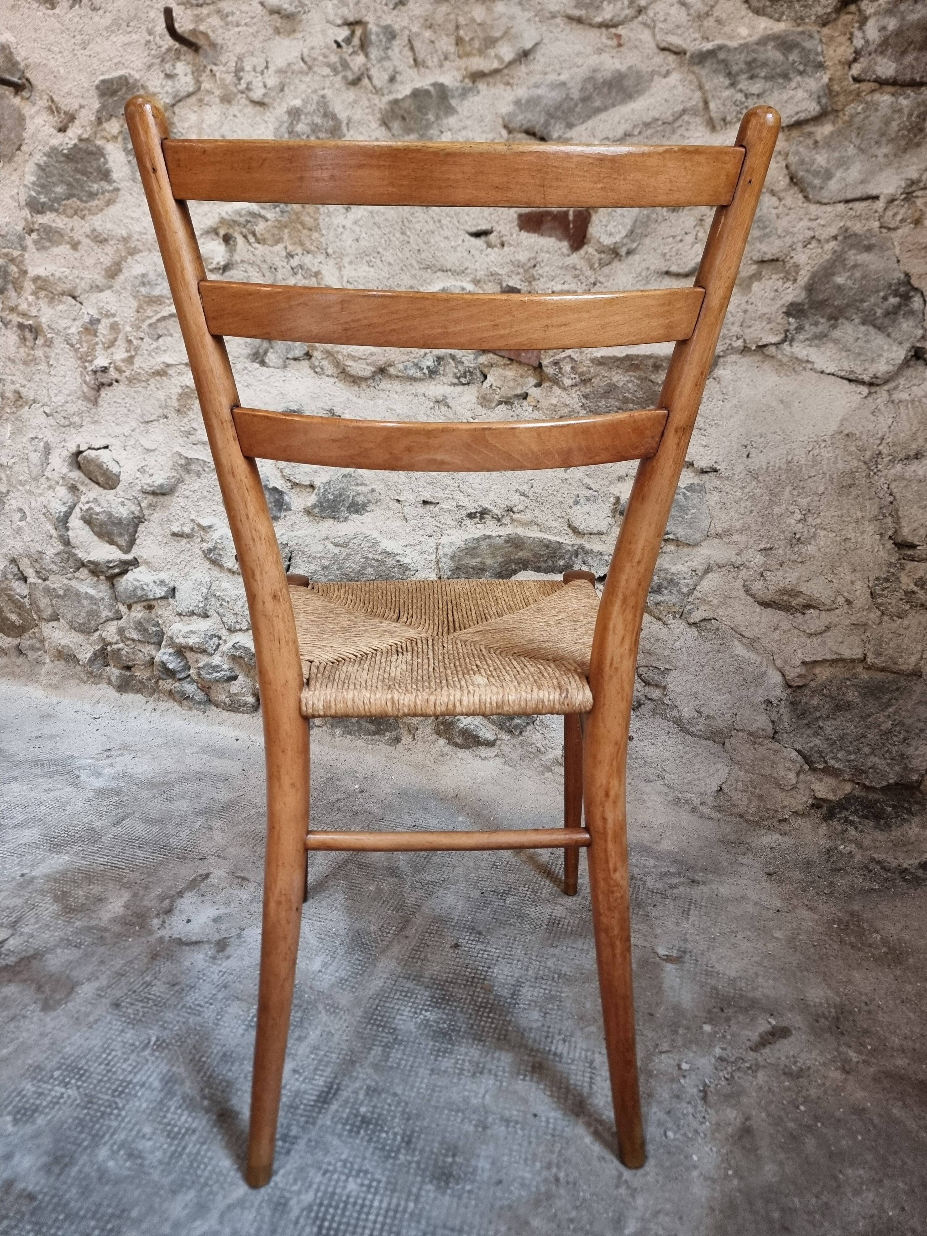 Ensemble de 4 chaises de salle à manger italiennes mid-century avec assises tressées, vers 1950–1970
