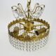 Old chandelier, brass crown ceiling light, 3 floors, 3 lights, glass pendants. 60s
