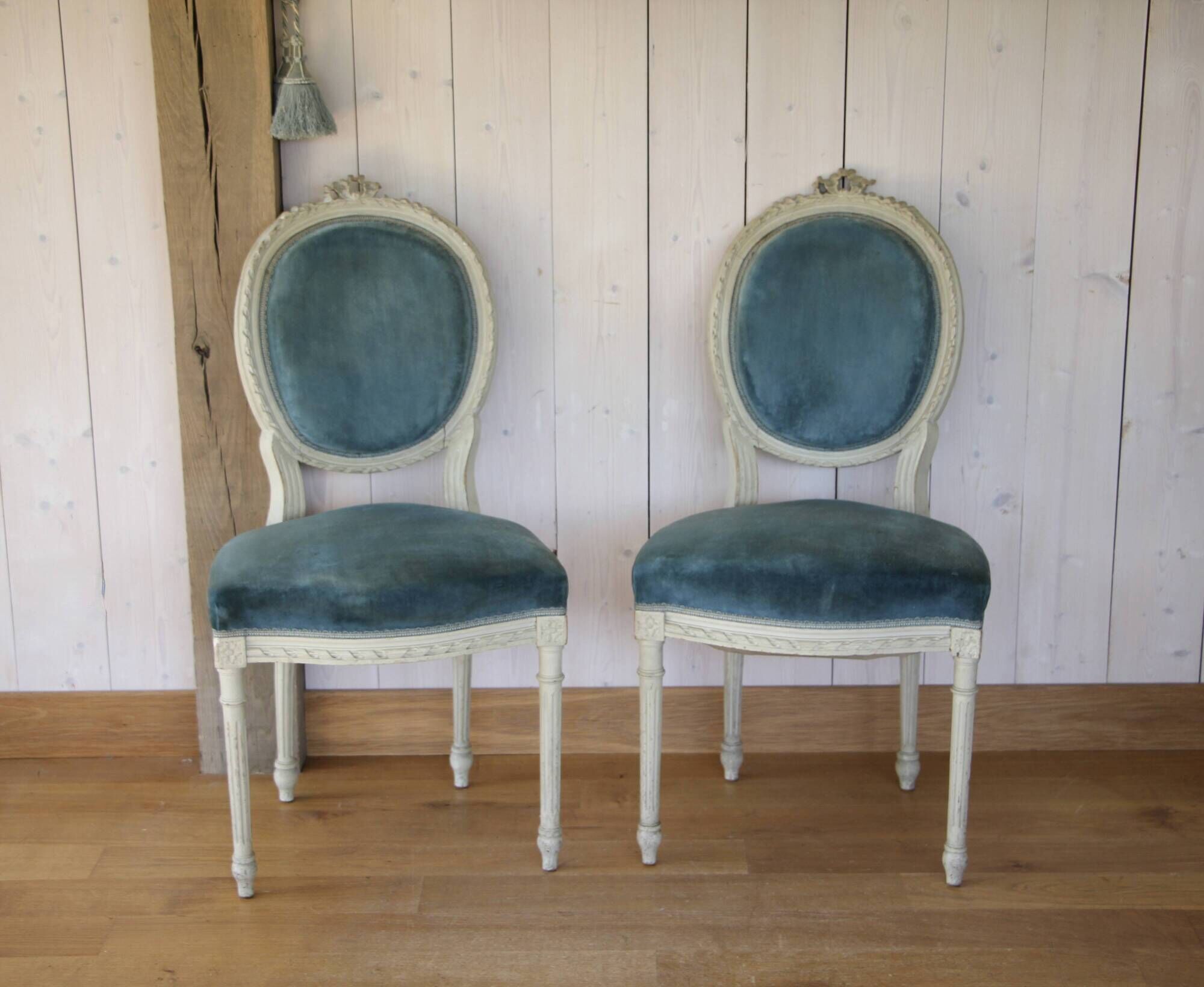 Pair of Louis XVI style medallion back chairs