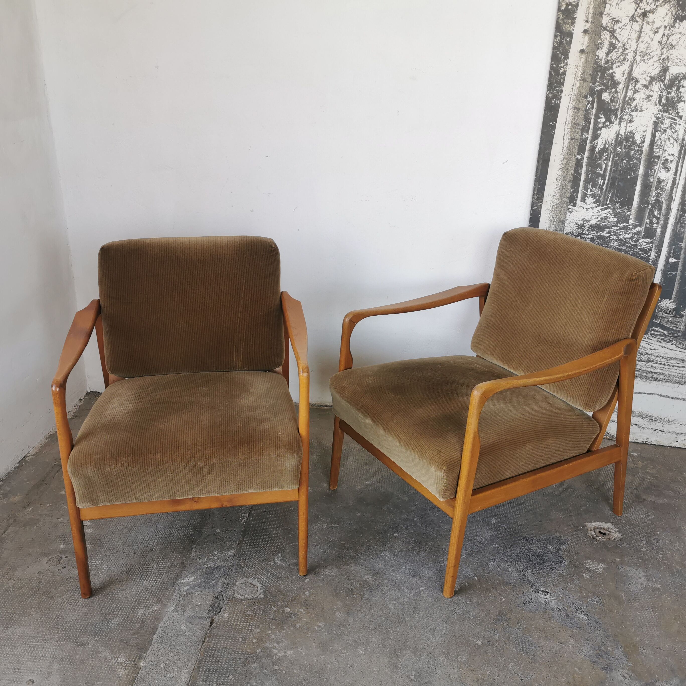 Paire de fauteuils vintage bois et velours