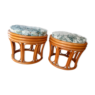 2 poufs en rotin vintage des années 70-80