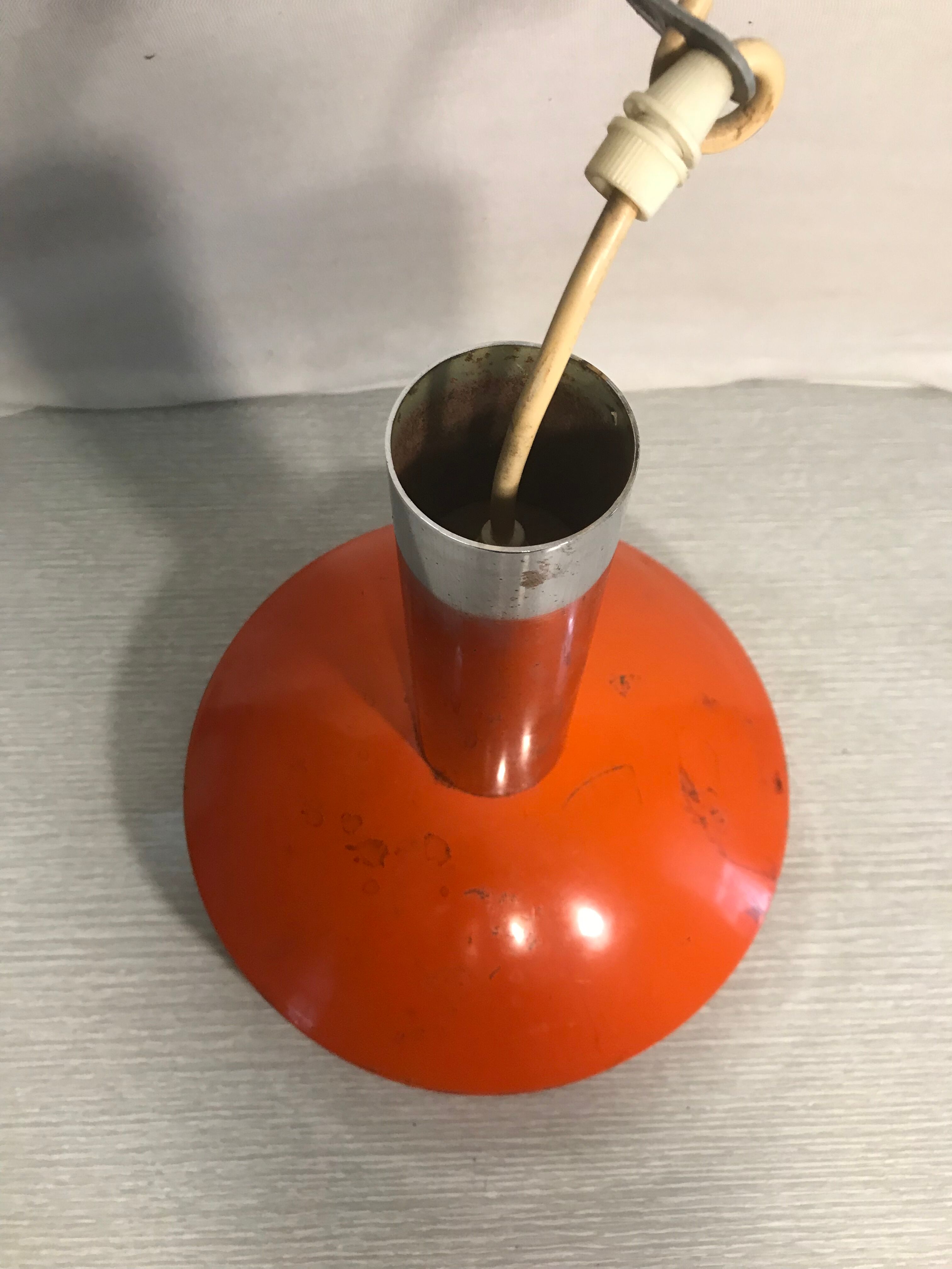 Old hanging UFO Saucer Metal Orange - Chrome Tube 70S Vintage