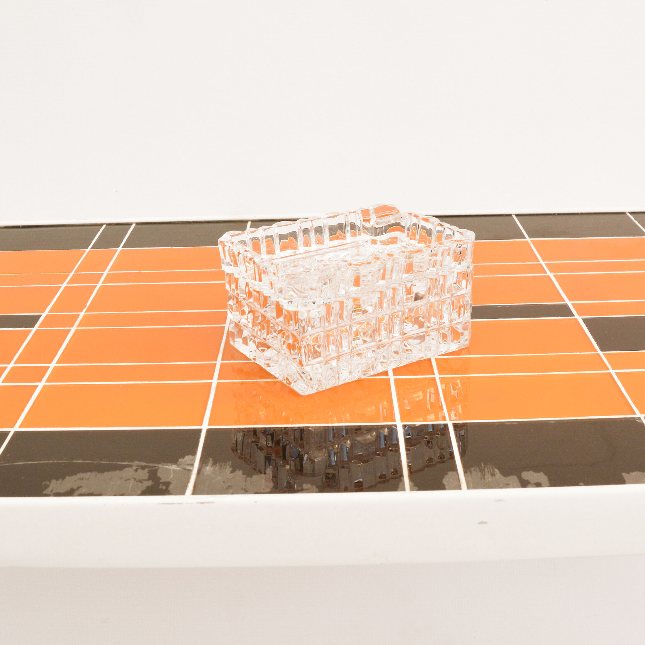 1980s crystal ashtray with cigarette case, Julia Glassworks, Poland