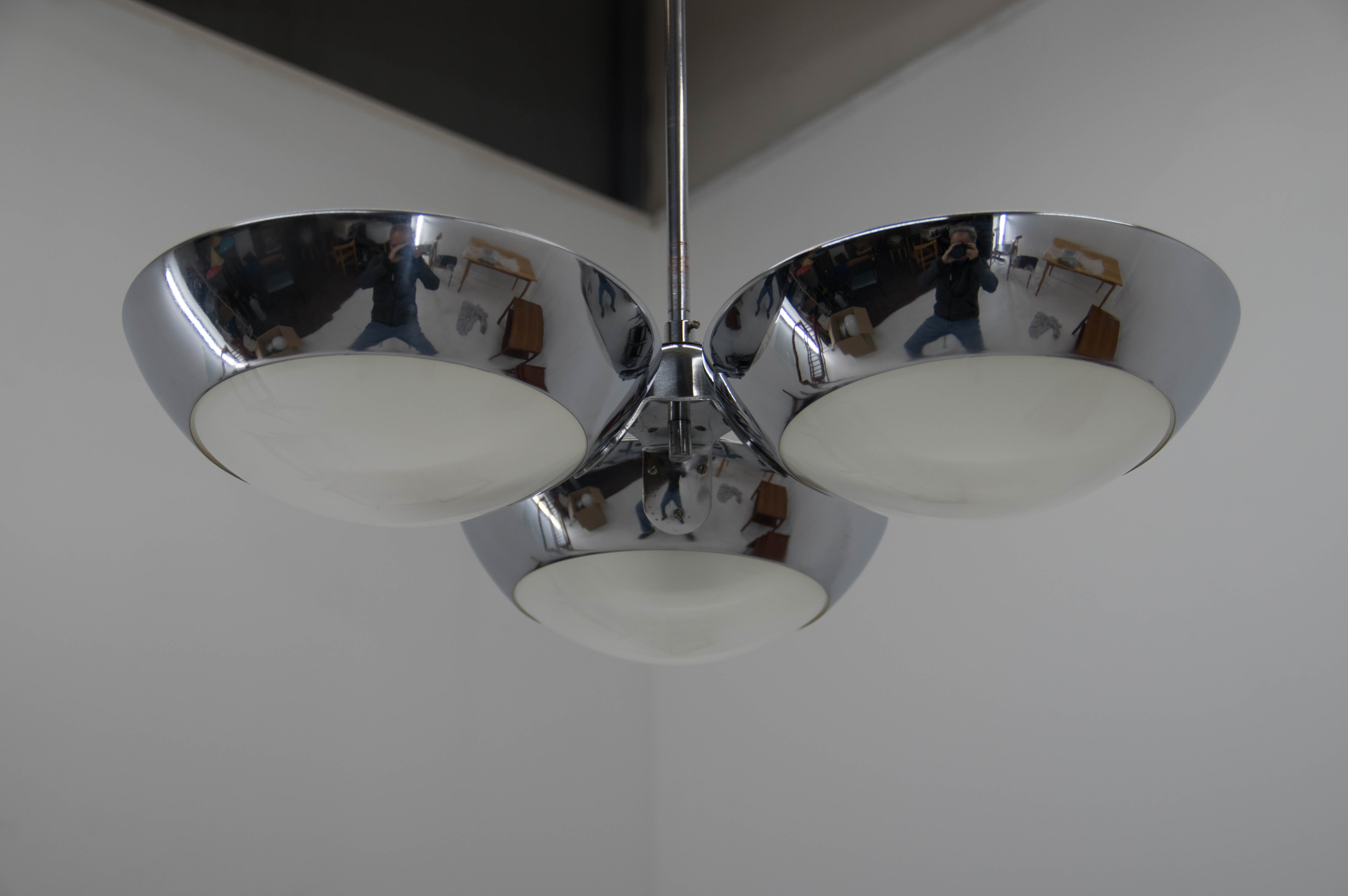 Chrome-Plated Functionalist Chandelier by Zukov, 1940s