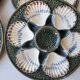 Set of 4 vintage green and white majolica oyster plates.