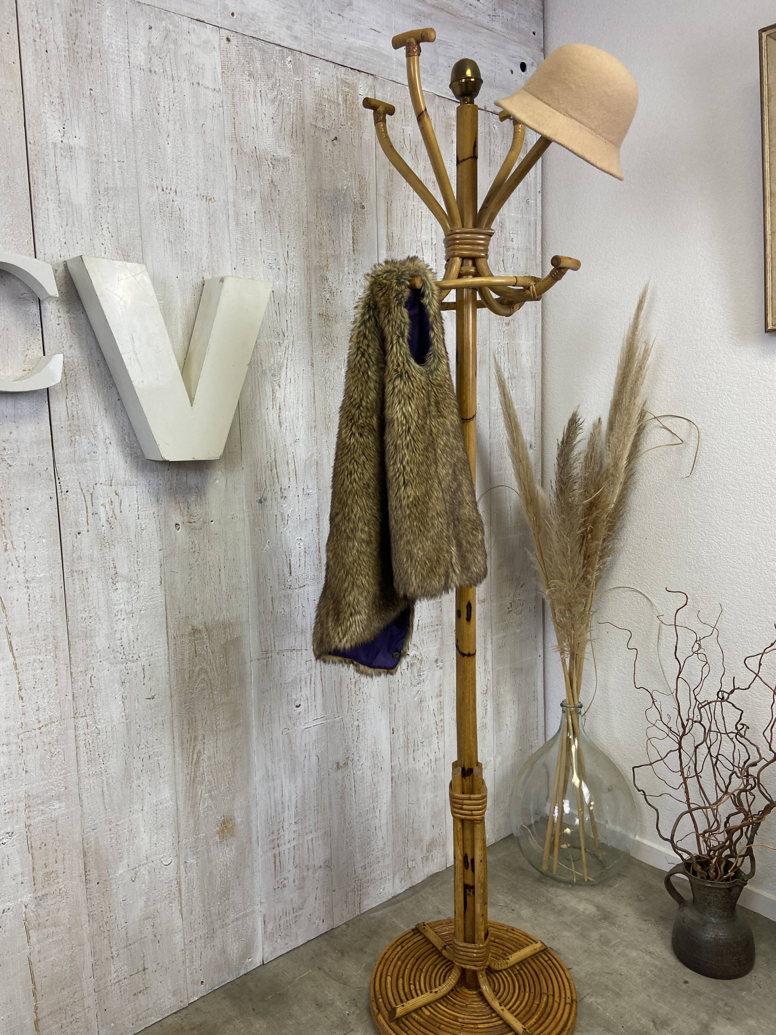 Vintage rattan coat rack