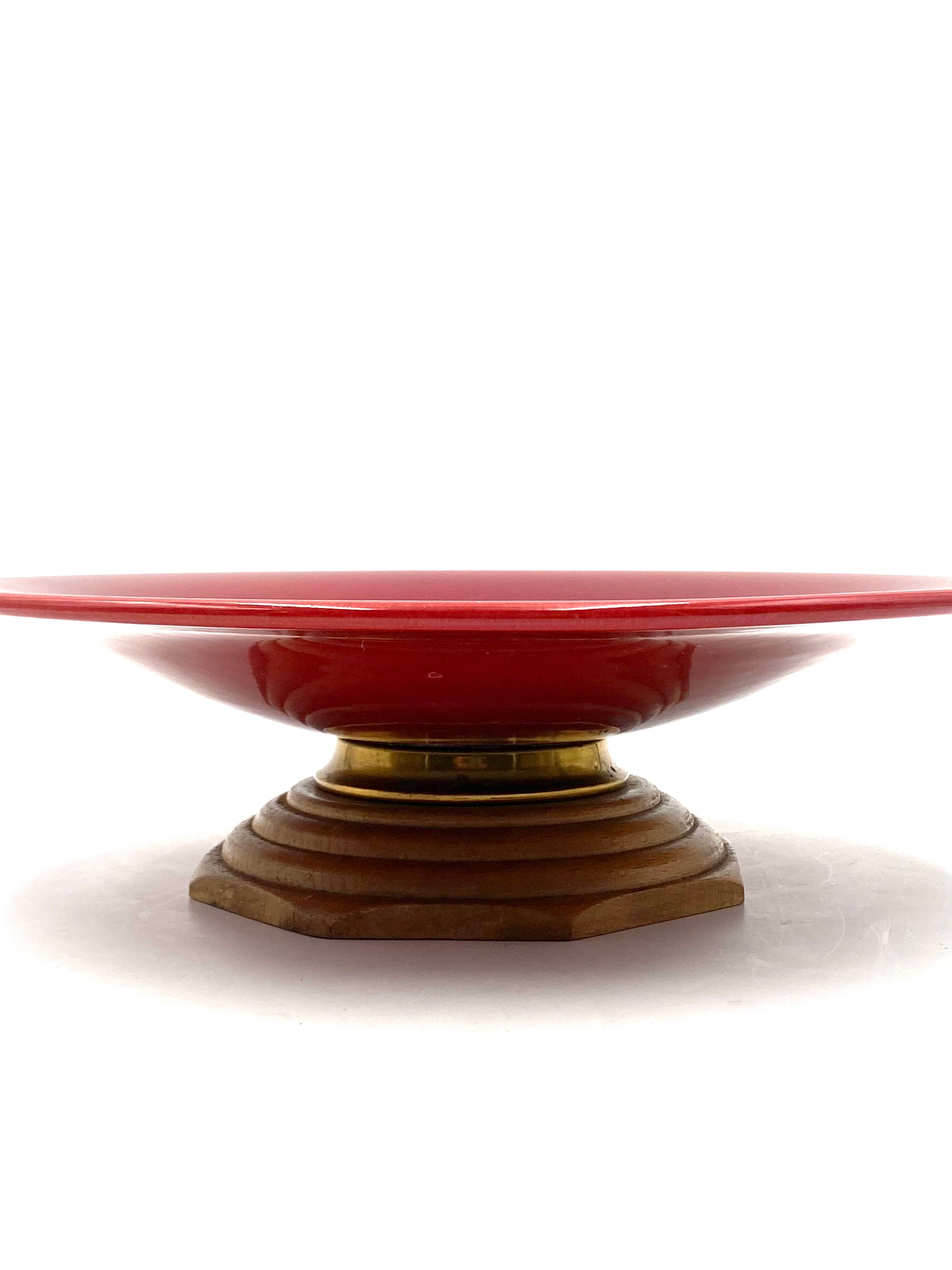 Modern red vide poche / centerpiece, Sevres France 1940s