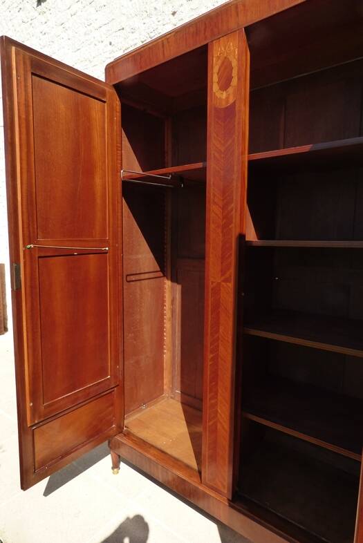 Old wardrobe with marquetry 2 mirror doors